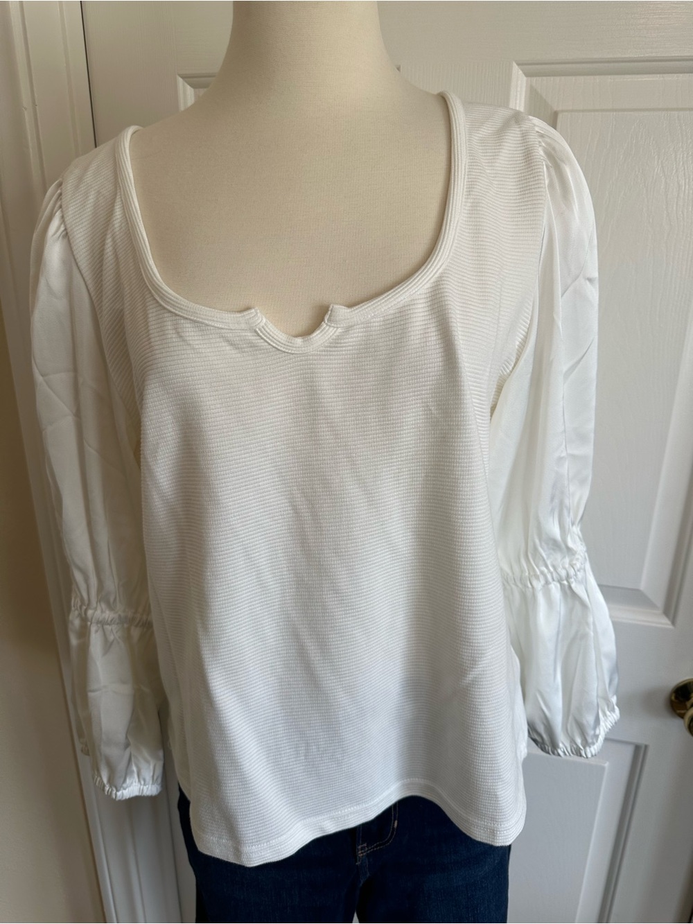 Anthropologie White Scoop Neck Puff Sleeve Top